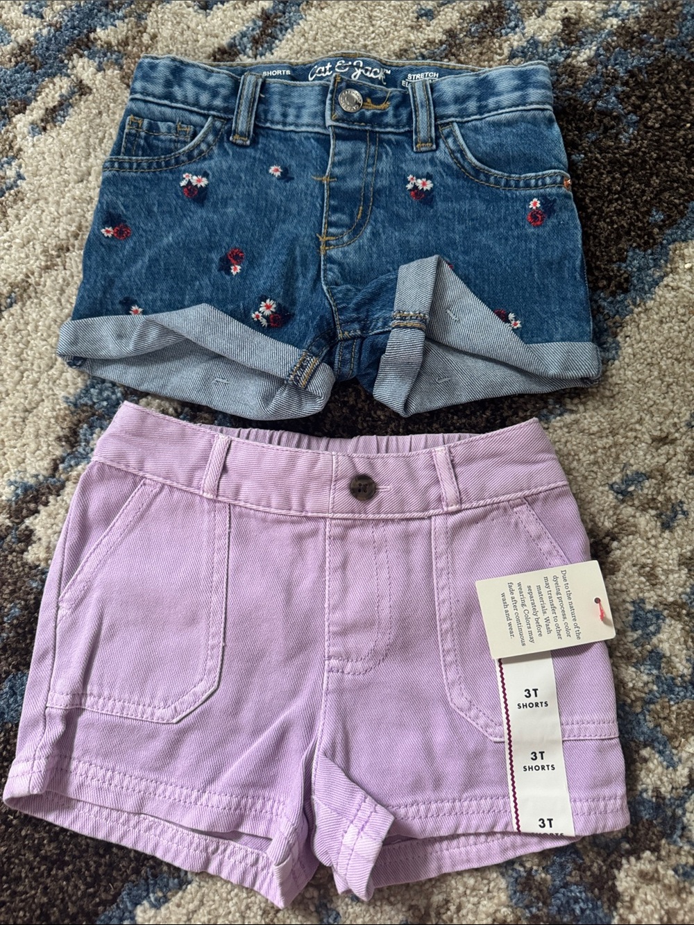 Cat & Jack Lilac Cotton Shorts & Denim Floral-Embroidered Shorts